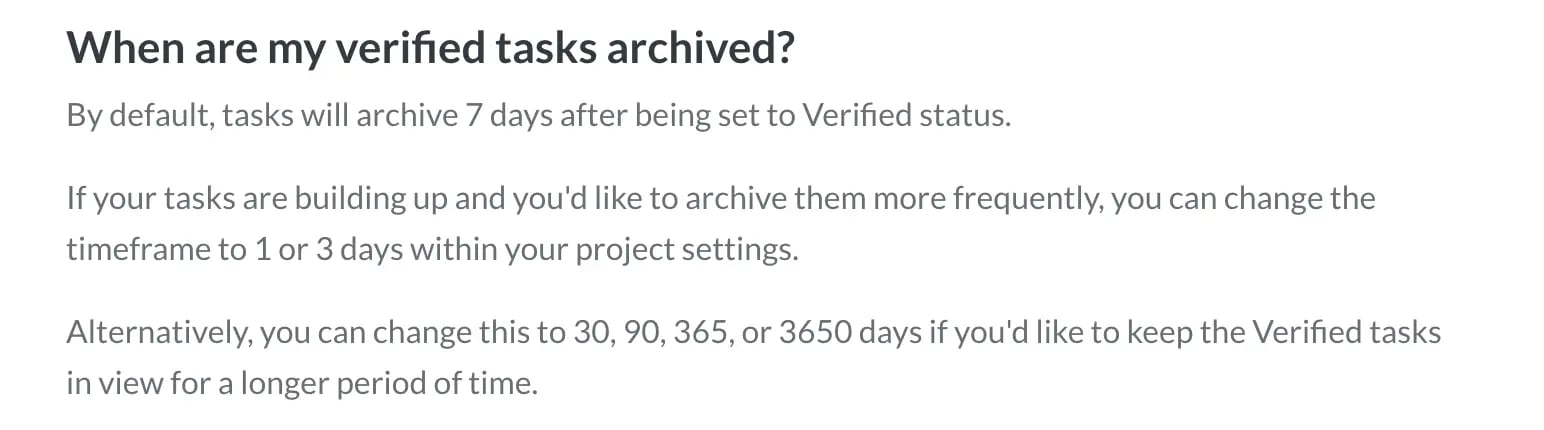 Fieldwire knowledge base confirming the auto-archive setting